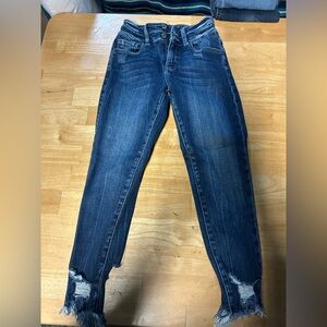 Signature Dark Blue Distressed Ankle Jeans